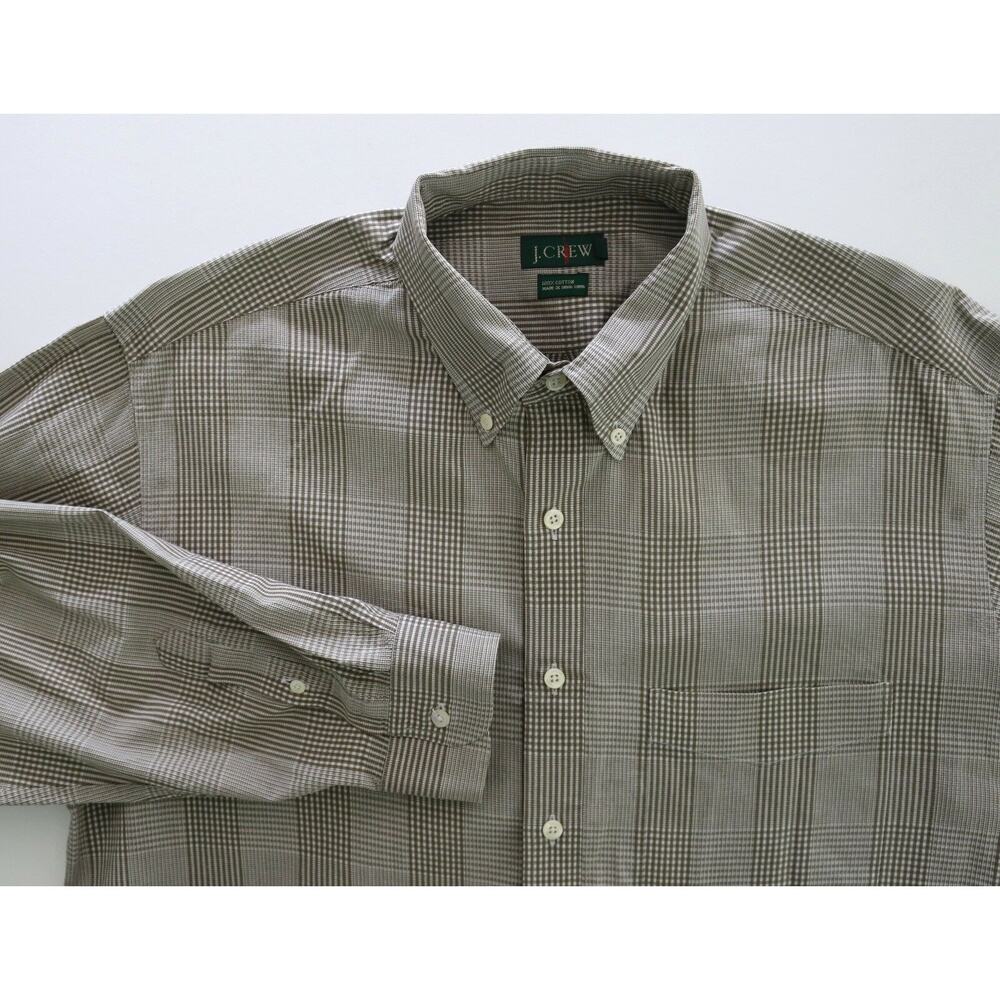 J.Crew Button Down Shirt Mens L Green Plaid Vintage Cotton Long Sleeve